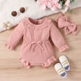 thumbnail image 3 of Gyratedream Bodysuits Jumpsuit for Baby Girl Infant Toddler Long Sleeve Ruffle Romper Outfits with Bow Tie Headscarf 2-Piece Set, 3 of 12