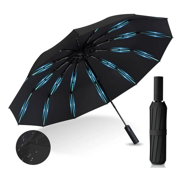 60 Varillas Paraguas Plegable Automático,Paraguas de Bolsillo para Lluvia y Sol, Sombrilla Plegable Grande Resistente al Viento y Lluvia con Protección UV, Portátil para Hombres y Mujeres