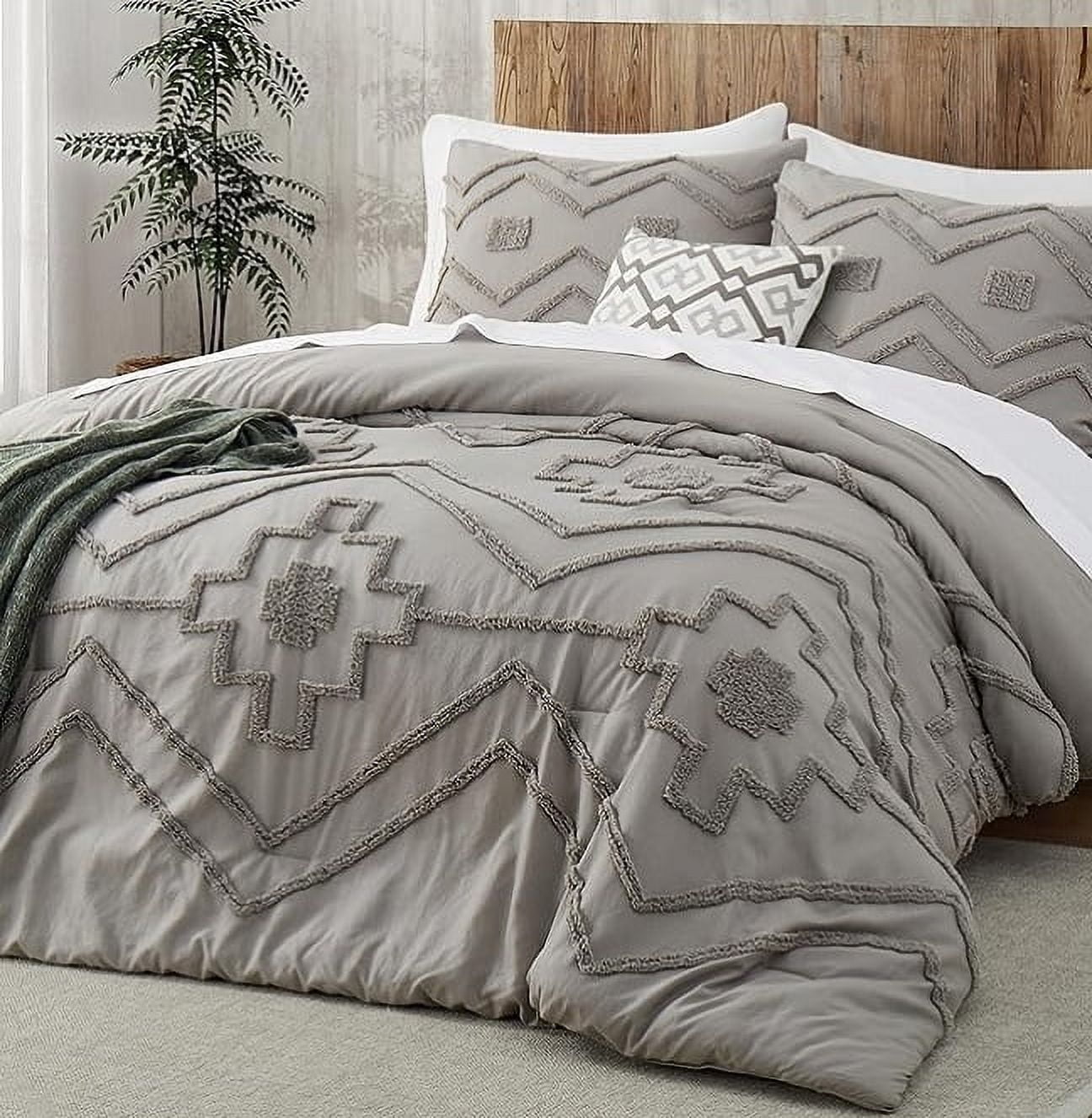 Pooja Handicrafts 3-Piece Gray Tufted Cotton Duvet Cover Set, Twin