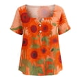 thumbnail image 4 of Yrmaups Loose Fit Short Sleeve T Shirt for Women Plus Size, Sunflower Square Neck Blouse, Casual Button Down Top, Soft Stretch Tee for Party Vacation Daily Wear, Orange XL, 4 of 8