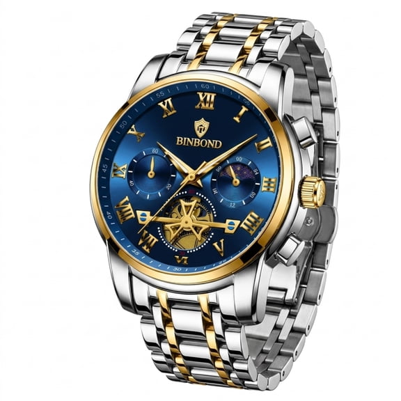 Mens Watches Chronograph Business Dress Quartz Stainless Steel Waterproof Luminous Date Wrist Watch For Men Blue Dial