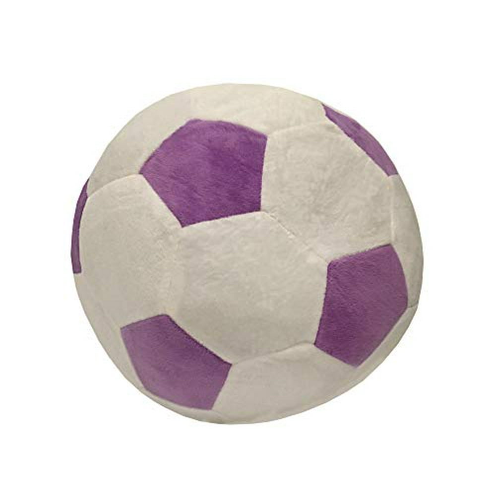 Girls Soccer Ball Pillow 12" Round - Purple and White Soft Fuzzy Plush ...