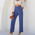 thumbnail image 5 of cocolona Womens Summer High Waist Casual Business Dress Pants Elastic Button Waist Straight Wide Leg Work Pants with Pocket, 5 of 5