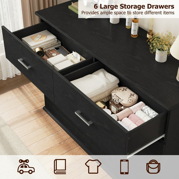 Homfa 6 Drawer Double Dresser for Bedroom, Modern Wood Chest of