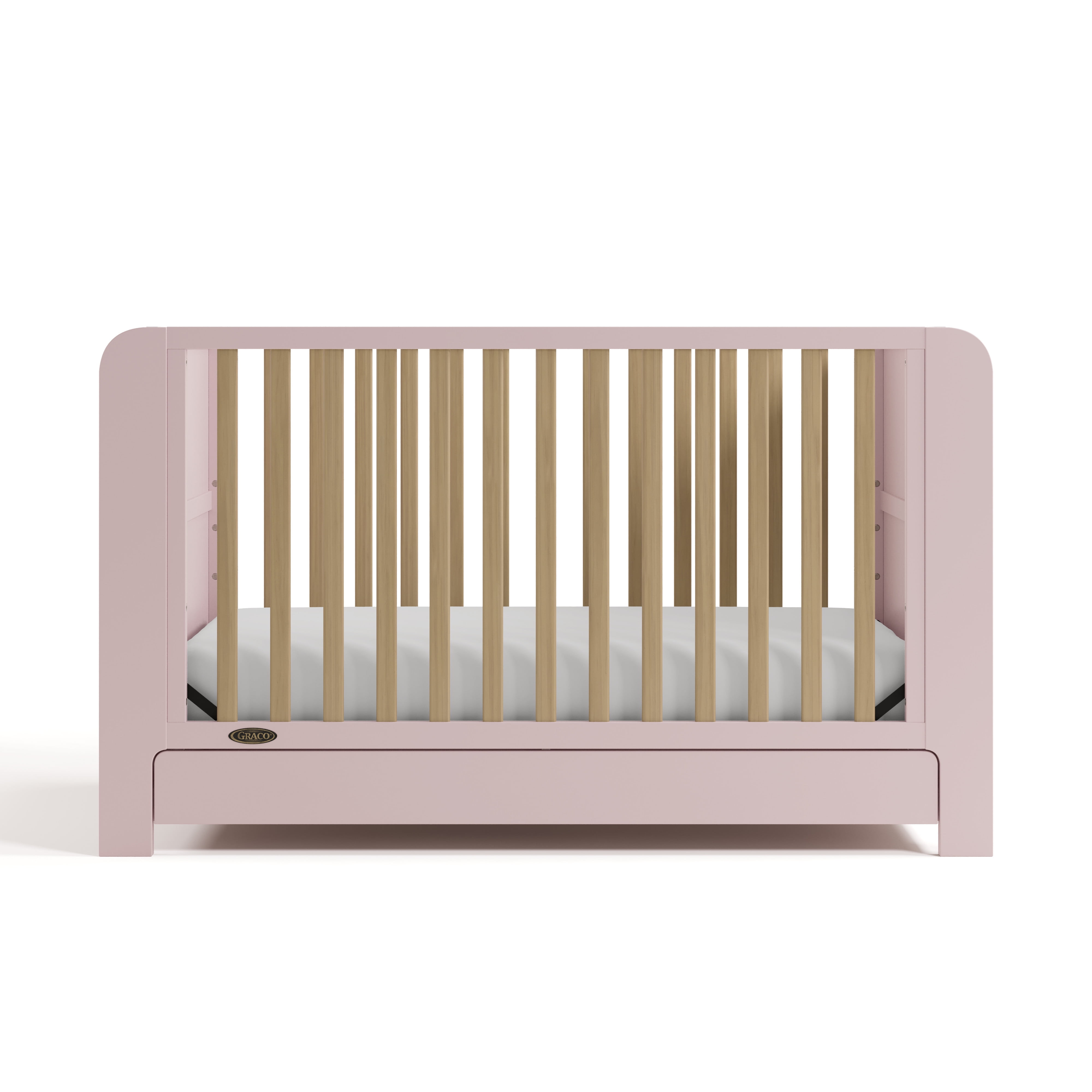 Graco Read-with-Me 4-in-1 Convertible Baby Crib with Drawer, Blush with Driftwood