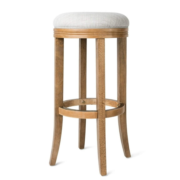 Maven Lane Eva Bar Stool in Weathered Oak Finish w/ Sand Color Fabric Upholstery