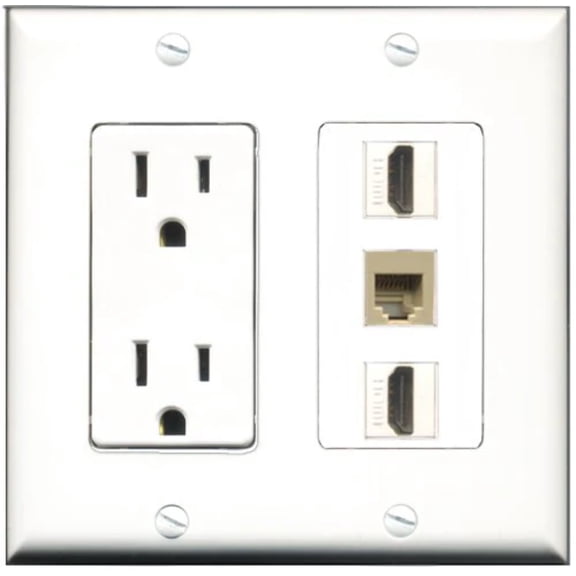 RiteAV - 15 Amp Power Outlet 2 Port HDMI 1 Port Phone Beige Decorative Wall Plate