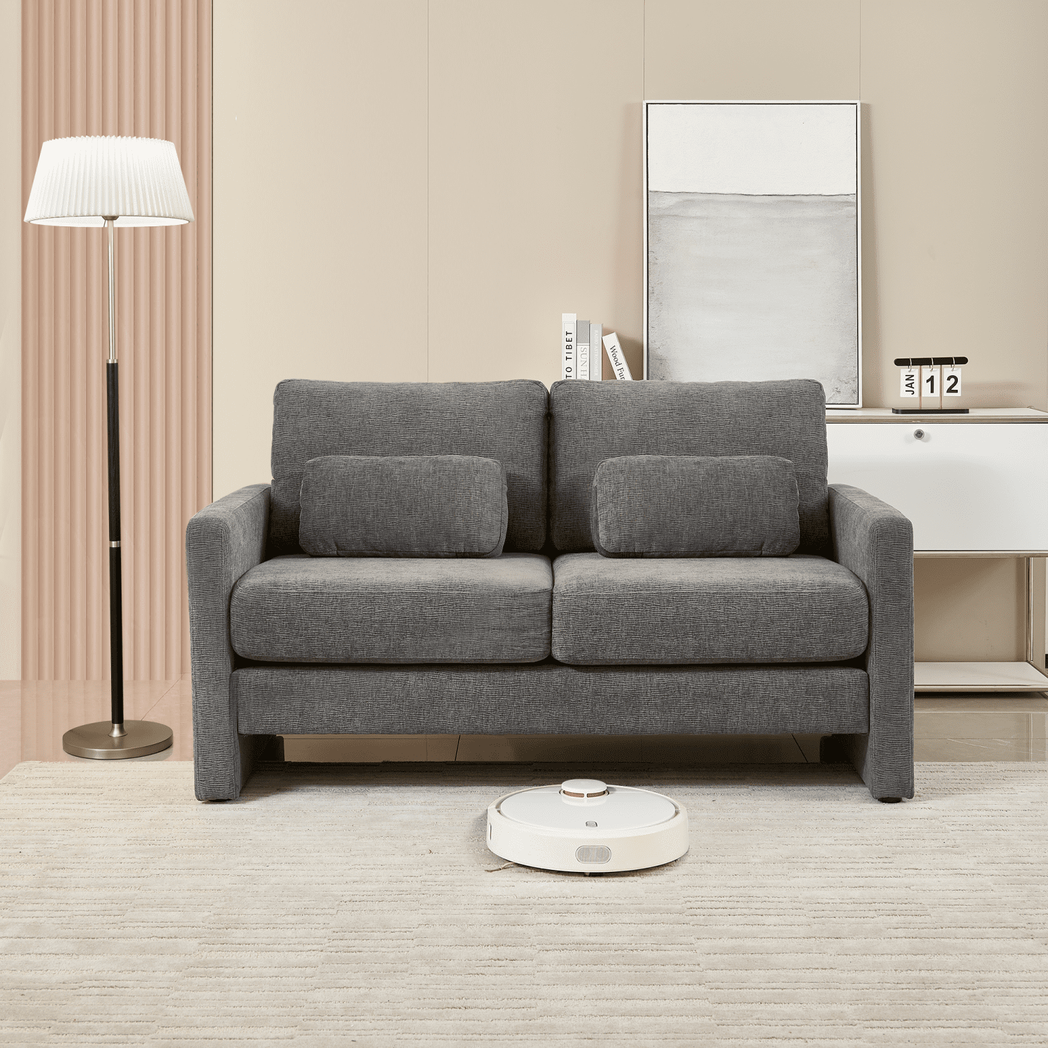 Gewnee 58.66'' Modern LoveSeat, 2-seat Chenille sofa Mid Century for Living Room and Small Spaces,