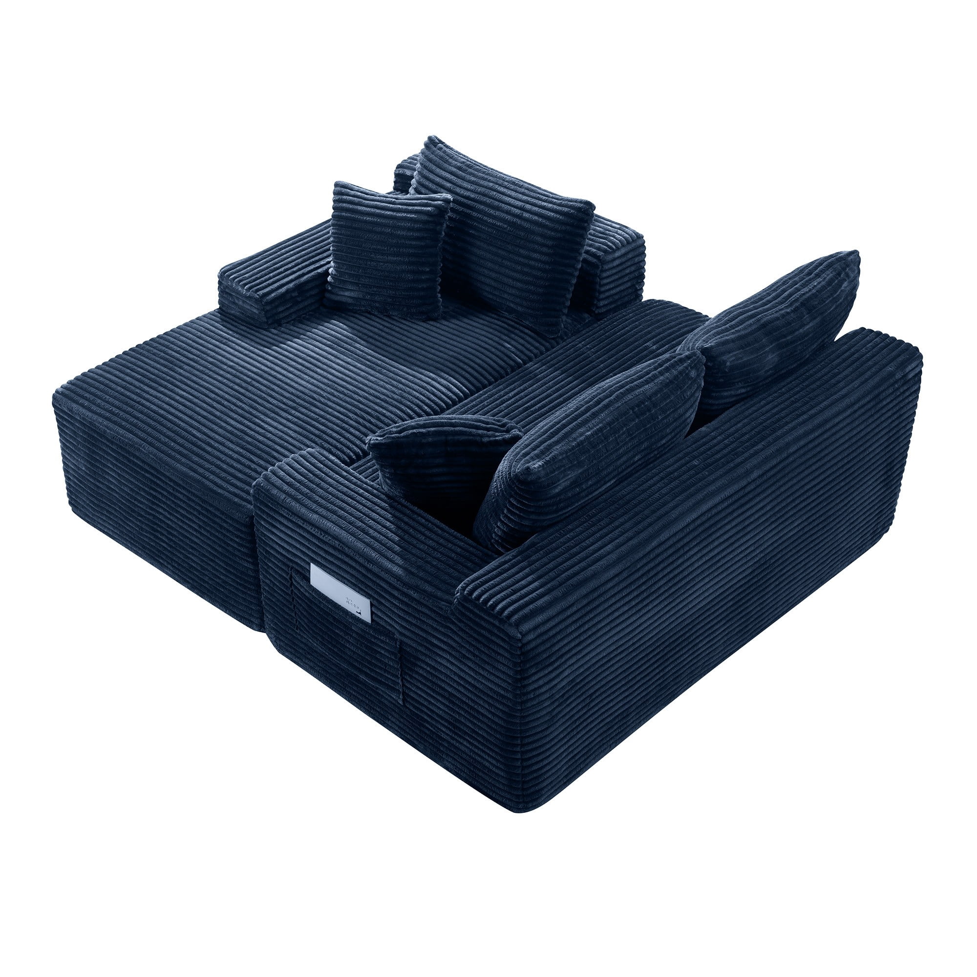 DEALTOPS 106" Corduroy L-Shape Sectional Sofa, Modular Floor Cloud Couch with Left Chaise, Blue