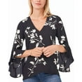 thumbnail image 2 of Vince Camuto Women's Flutter Sleeve Floral Whisps V- Neck Tunic, Black/White XXS, 2 of 4