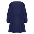thumbnail image 5 of CFLVAEK Tiered Smocked Mini Dresses for Plus Size Women Solid Color Long Sleeve Dress Casual V Neck Beach Dresses Navy XXXL, 5 of 6