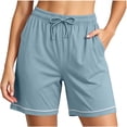 thumbnail image 3 of Feancey Sleep Shorts for Women with Pockets Soft Straight Leg Pajama Shorts Drawstring Elastic Waist Pj Shorts Comfy Lounge Bottoms Light Blue L, 3 of 8