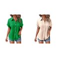 thumbnail image 1 of (2-Pack) Rinsvye Womens Casual Batwing Sleeve Button Down Short Sleeve Shirt Pure Color Oversized Blouse Summer Breathable Top Daily Wear Loose Fit Ladies Apparel, 1 of 5