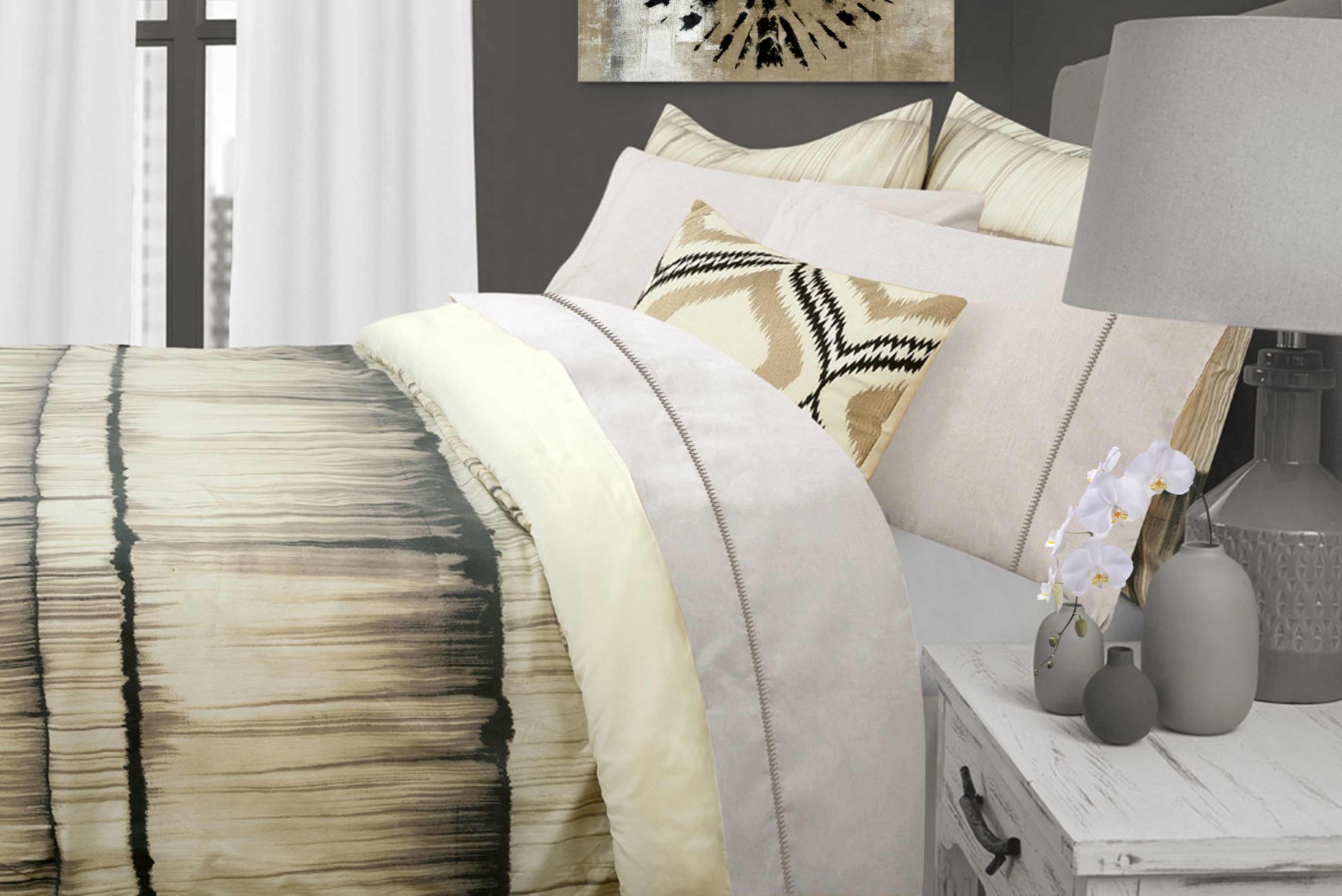 Queen Comforter Set, Nikki Chu Ultra-Soft Stria Stripe by Royale Linens