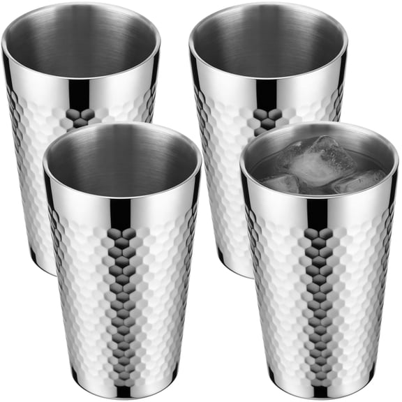 4 PCS Stainless Steel Pint Cups, 15 oz Double Wall Drinking Cups, Unbreakable Metal Tumblers for Hot & Cold Drinks, Reusable Drink Containers for Home Camping Picnic Kitchen