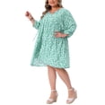 thumbnail image 2 of Plus Size Summer Dress for Womens Drawstring V Neck Babydoll Midi Flowy Dresses Sundress 2X Green, 2 of 3