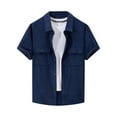 thumbnail image 1 of Styesk T Shirts for Man Man Casual Solid-Color Button Cardigan Double Pockets Short Sleeve Top Shirt, 1 of 5