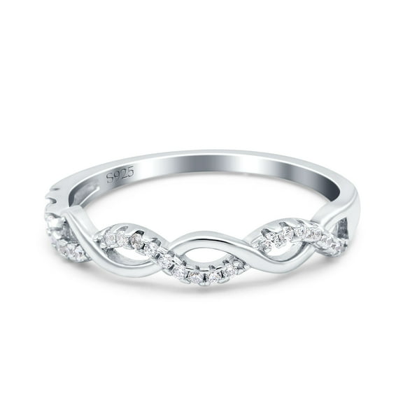 Simulated Cubic Zirconia Size-5 Half Eternity Twist Band 925 Sterling Silver
