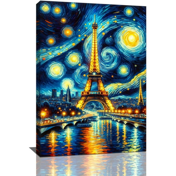 Aaheei Eiffel Tower Wall Art Starry Night Paris Pictures Wall Decor Abstract Eiffel Tower Canvas Painting Print Home Modern Artwork Decorations for Bathroom Living Room Bedroom Office