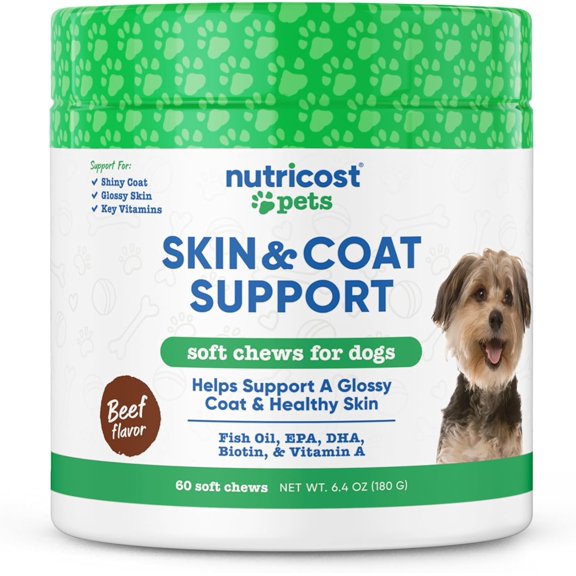Nutricost Soporte Piel Y Pelaje De Perros 60 Chews Sabor Res