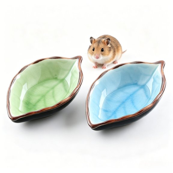 Hamster Bowl 2 Pcs Ceramic Water Leaf Shape Feeding for Gerbil Chinchilla