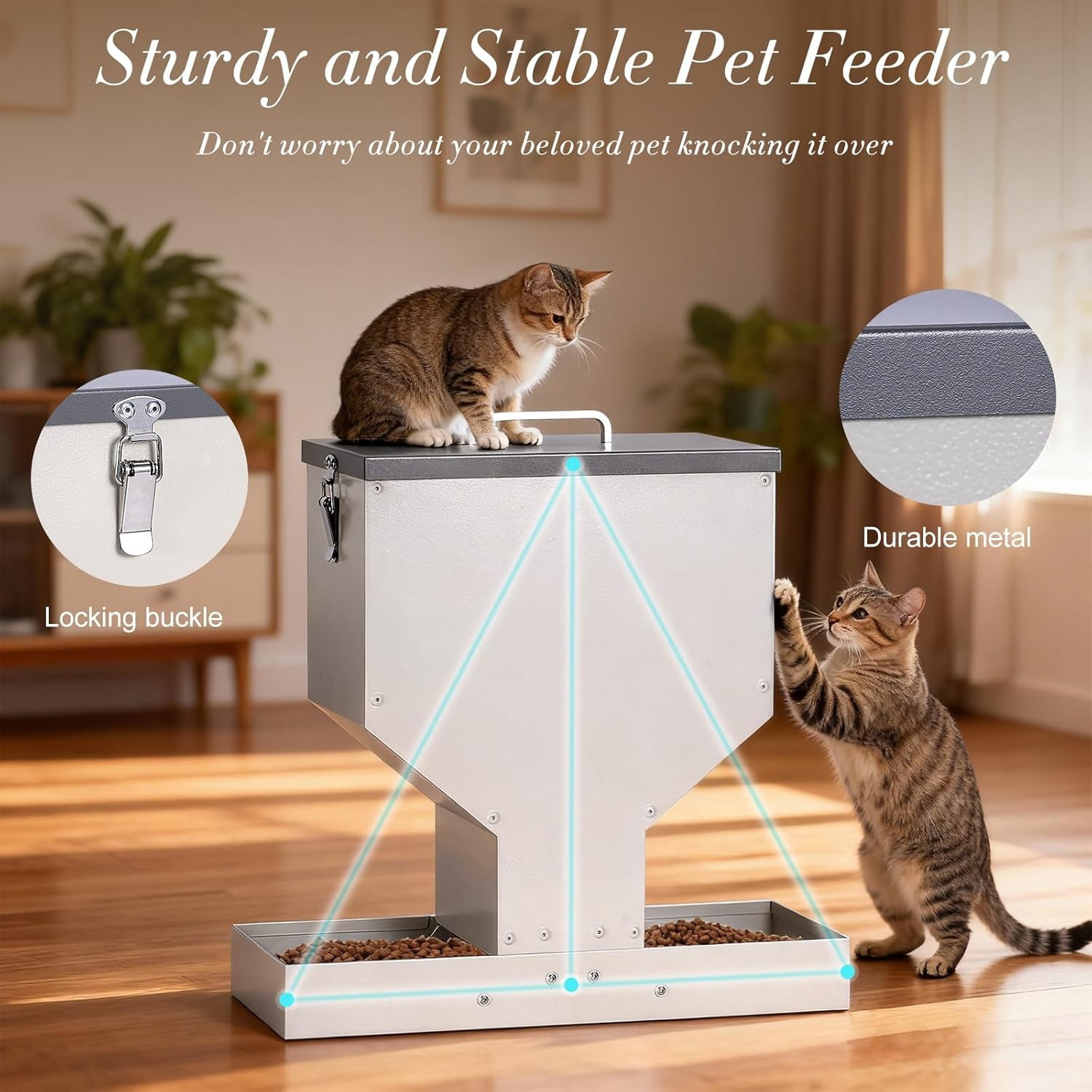 Automatic  Feeder for 2 Cats, 12L  Dual Pet Food Dispenser with Anti-Jam Galvanized Steel Station Indoor Outdoor