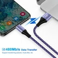 thumbnail image 5 of USB C Cable,USB A to USB C Cables 3pack 6ft FiveBox Nylon Braided 3A Fast Charging Cord Type C Charging Cable with 1pc Three Port USB Wall Charger Block(Purple), 5 of 7