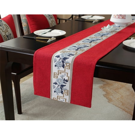 

Boho Table Runner with Tassels Table Runner Farmhouse Style for Holiday Birthday Party Dining Decorations 13.2 x 32 Inch Red