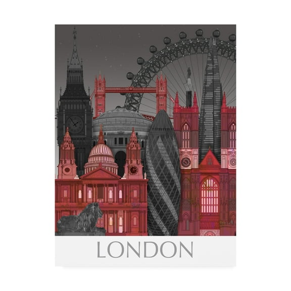 Trademark Fine Art 'London Elevations by Night Red' Canvas Art by Fab Funky