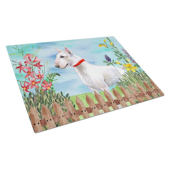 Caroline's Treasures Bull Terrier Spring Glass Cutting Board Large