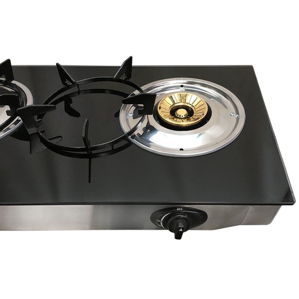 Portable 28" Glass Top Propane Double Stove Dual Gas 2 Burner 20,000 BTU/h