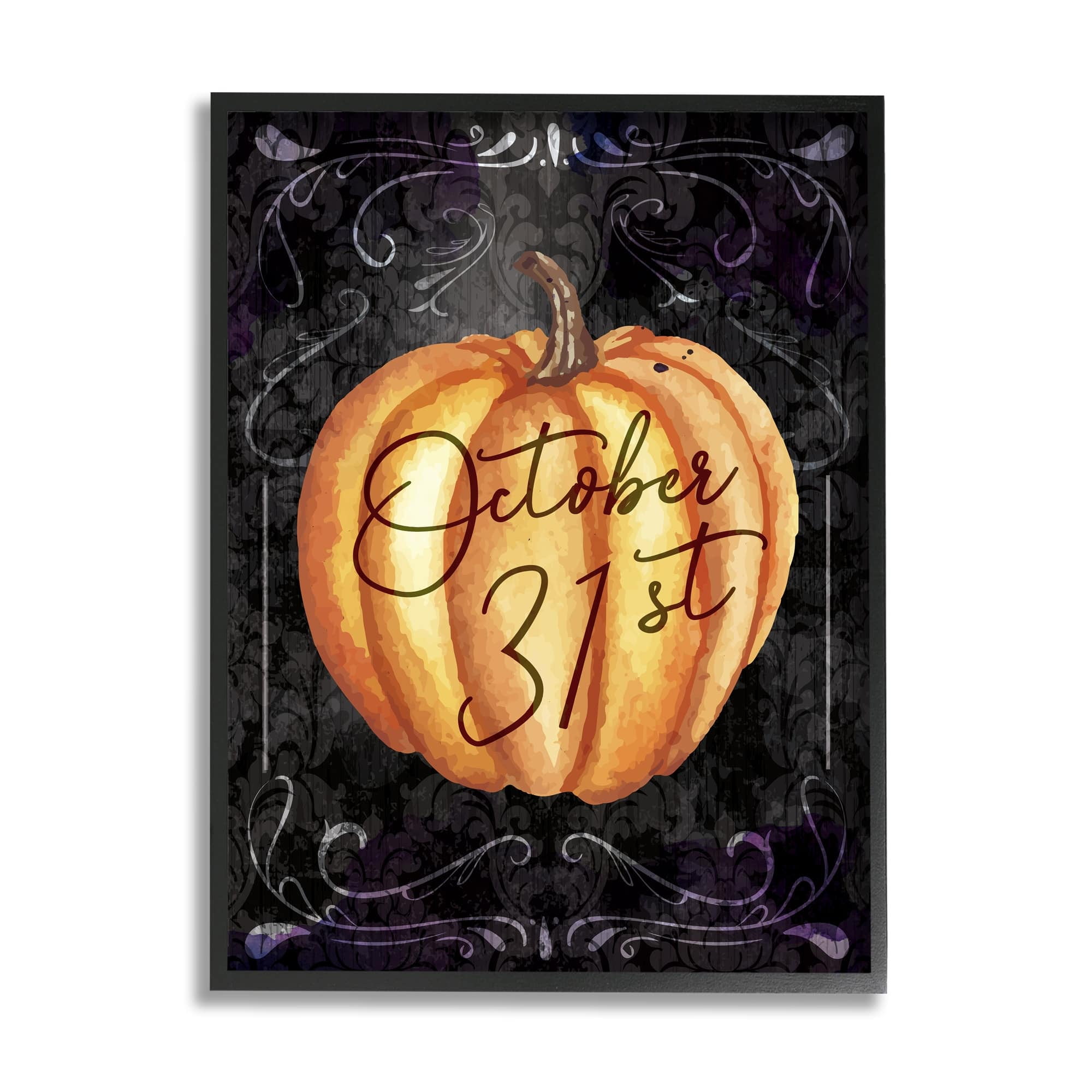 Stupell Industries October 31st Halloween Pumpkin Holiday Painting Gray Framed Art Print Wall Art