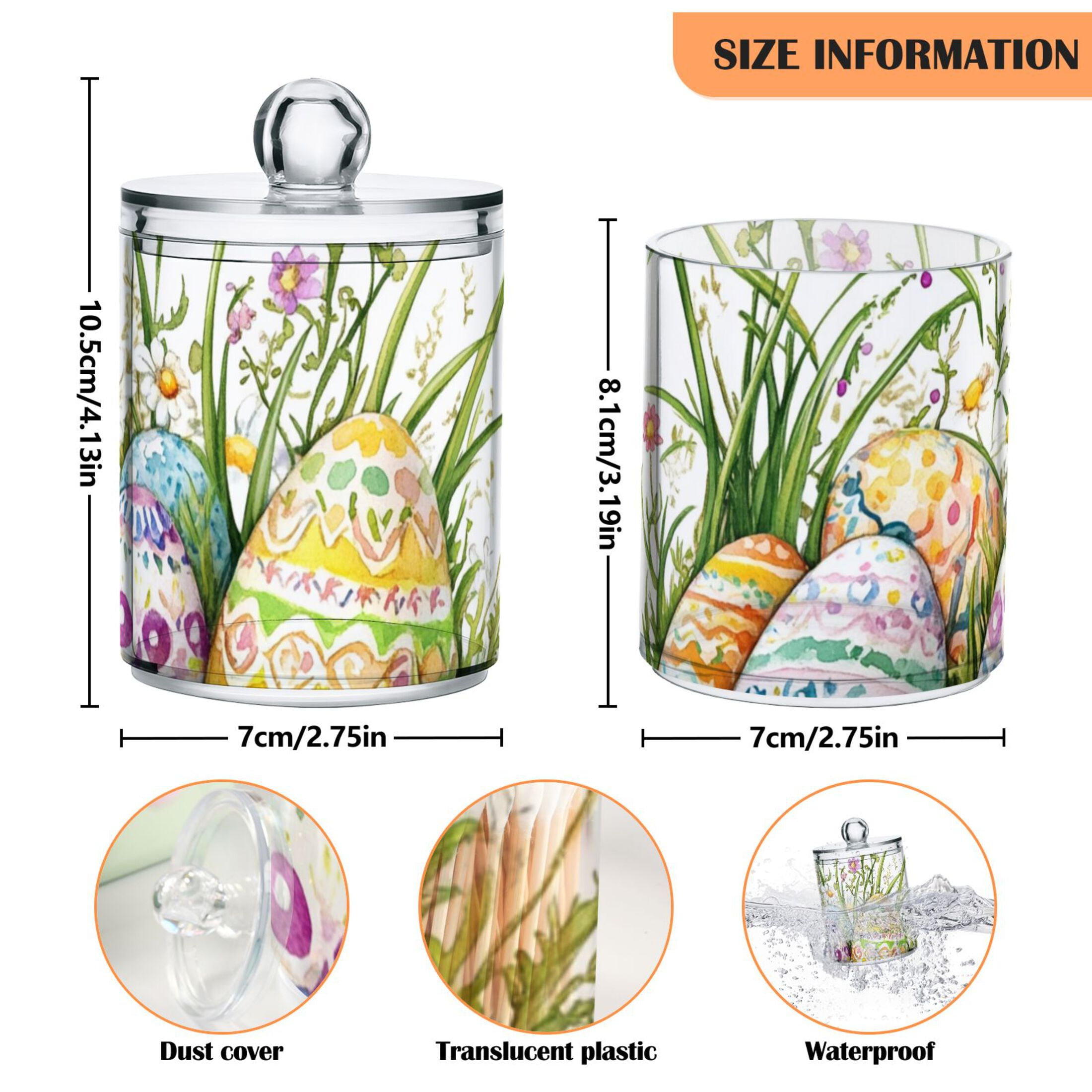 Ckdifva Easter Eggs Flowers Storage Jar with Lid Acrylic Organization Storage Containers Set of 4