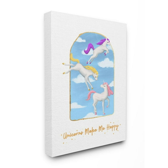 Stupell Industries Unicorns Make Me Happy Sky Blue Design Canvas Wall Art by Ziwei Li