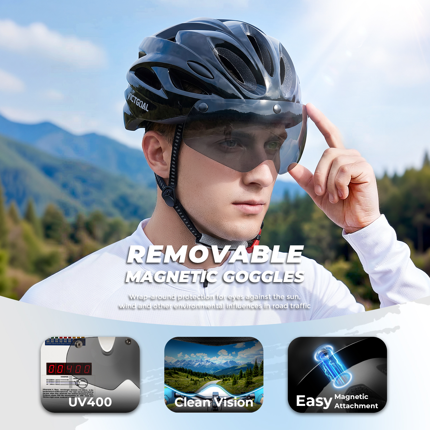 VICTGOAL Adult Bike Helmet with Light and Goggles photo 4