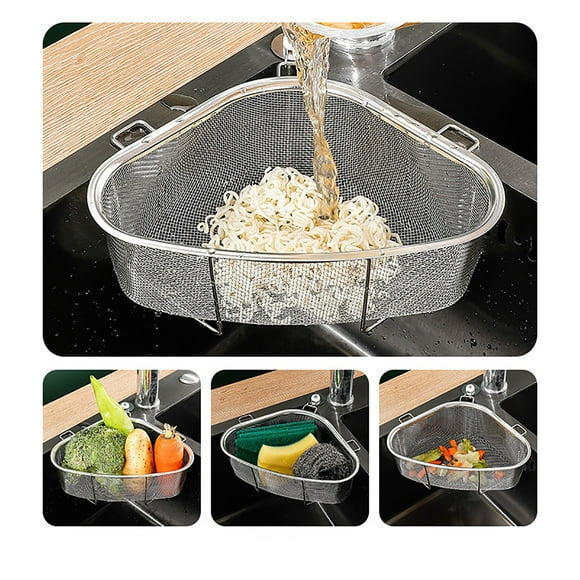Vadktai Kitchen Triangle Corner Sink Strainer for Kitchen Sink, Stainless Steel Food Catcher Strainer for Kitchen Waste, Vegetable, Fruits