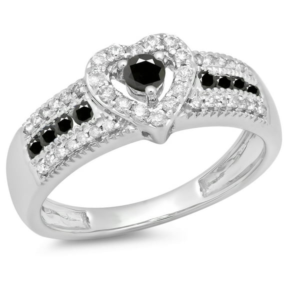 Dazzlingrock Collection 0.55 Carat (ctw) 10K Black & White Diamond Bridal Heart Engagement Ring 1/2 CT, White Gold, Size 8