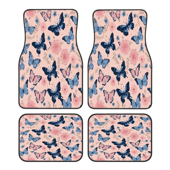 4-Piece Car Floor Mats Set, Pink Bloom Flutter Crystal Velvet Automotive Front & Rear Floor Liners, Universal Fit for Car, Truck, SUV