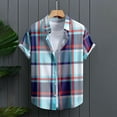 thumbnail image 2 of USNSM Men's Casual Plaid Print Turndown Collar Short Sleeve Buttons Shirt Quick Dry Lightweight Summer Beach Vacation Tops Blue XL, 2 of 5