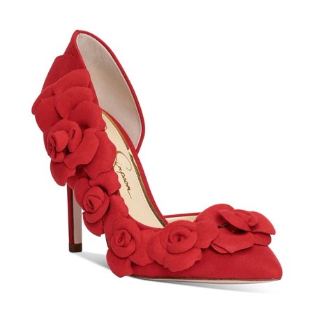 Jessica Simpson Pointesta Wicked Red High Heel Floral Embellished Slipon Closure Pump (6, Wicked Red)