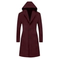thumbnail image 4 of Womens Mid Long Double-Breasted Hooded Coat Winter Warm Long Sleeve Solid Color Wool Trench Coat Jackets Outwear, 4 of 6