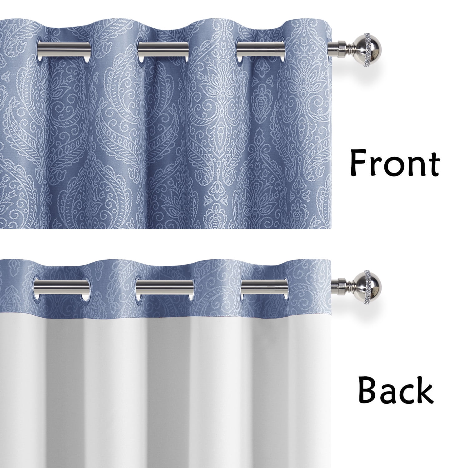 JIUZHEN Ombre Blackout Curtains - Grommet Top Gradient Damask Pattern Thermal Insulated Drapes for Living Room and Bedroom, Set of 2 Panels, 52 x 63 Inch Length, Navy