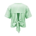 thumbnail image 3 of ShomPort Womens Summer Tops Casual Striped Tie Back Short Sleeve Crew Neck Blouse Dressy Loose T Shirts, 3 of 7