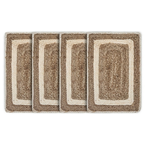 Laddha Home Designs Set of 4 Brown and Beige Bordered Rectangular Place Mats 19"