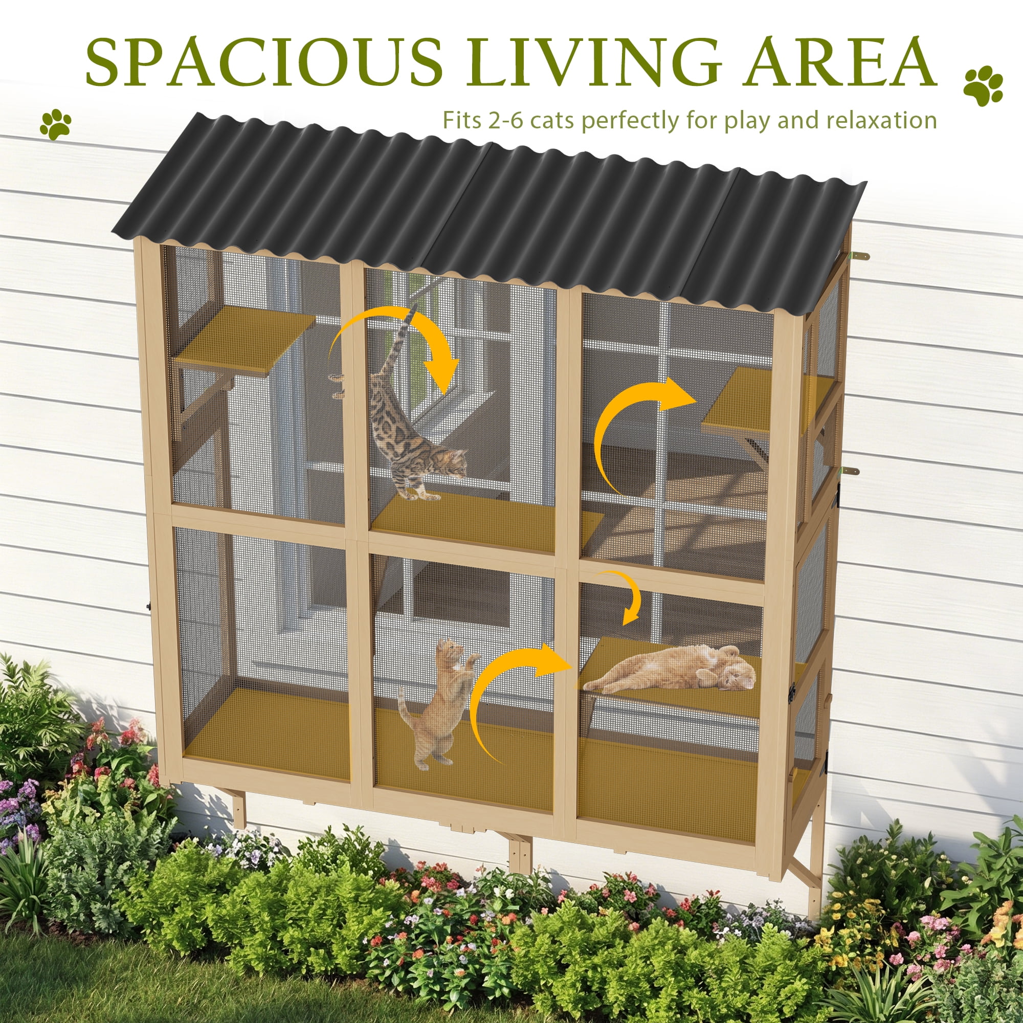 Haverchair Cat Catio, Cat Window Perch for Large Indoor Cats, Window Box Enclosure with 4 Jump Platforms, Wooden Window Hammock for Multi Kittens, All-Weather Use Outdoor Small Pet Perch House