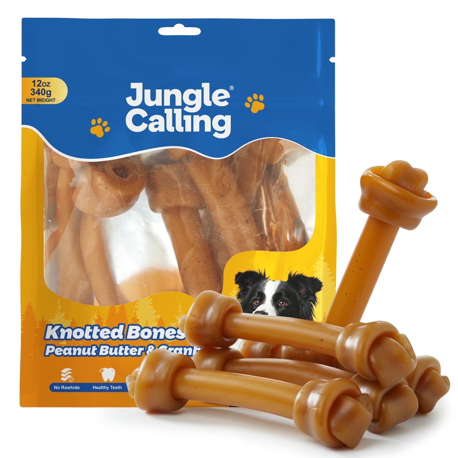 (2 pack) Jungle Calling Dog Treats Knotted Bones 6.5'' Peanut Butter and Cranberry for Dental Health, 5 Count