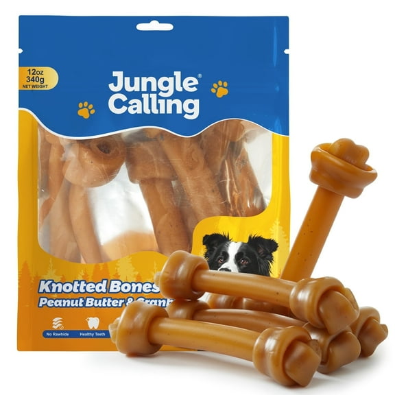 Jungle Calling Dog Treats Knotted Bones 6.5'' Peanut Butter and Cranberry for Dental Health, 5 Count