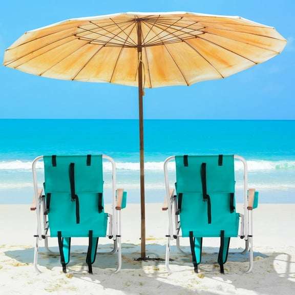 Zimtown 2 Pack Beach Chair Folding Portable Chair  Backpack Solid Construction Camping Green