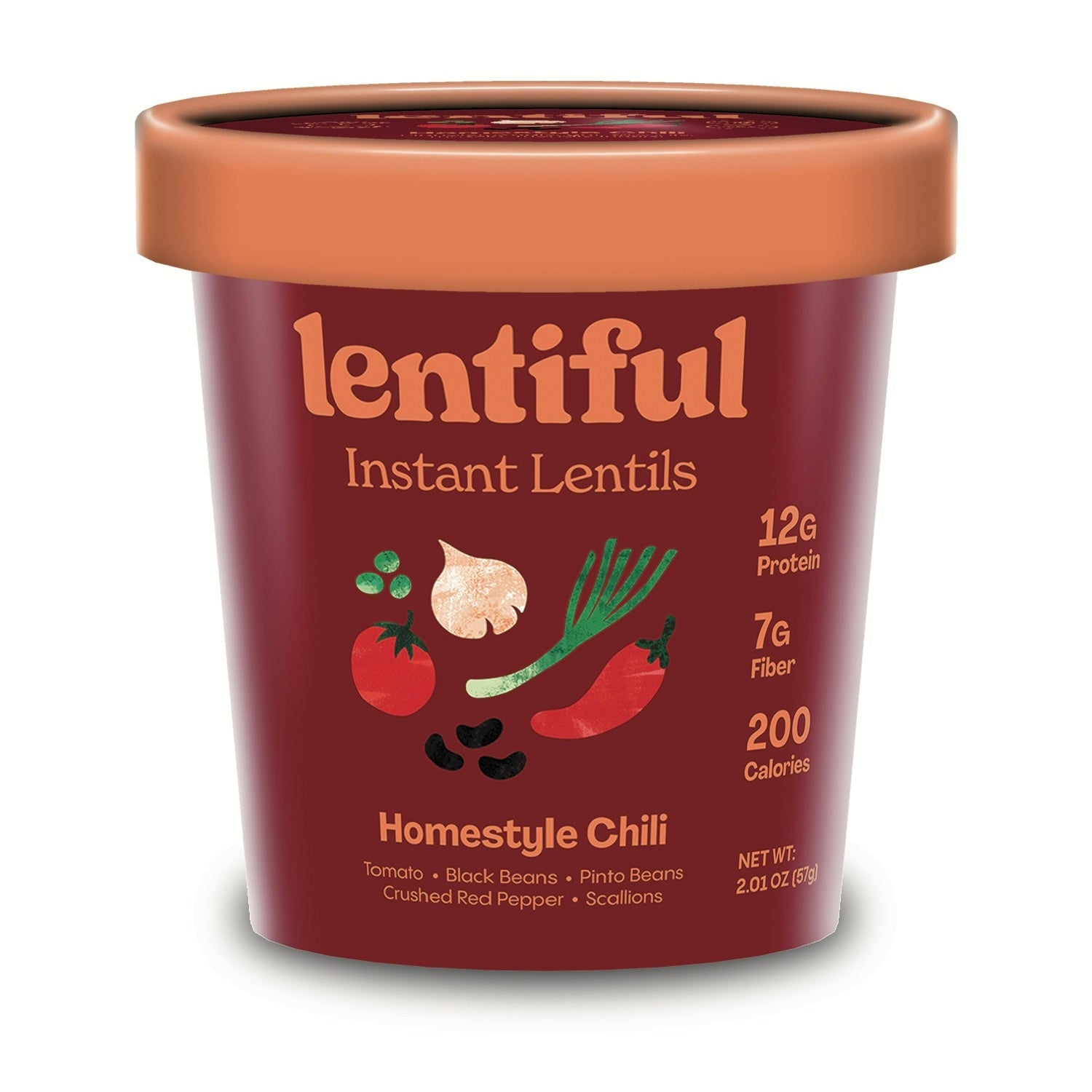 (2 pack) Lentiful Homestyle Chili Instant Lentils - Vegan, Gluten-Free, Ready-to-Eat, Meal in Cup, 57g