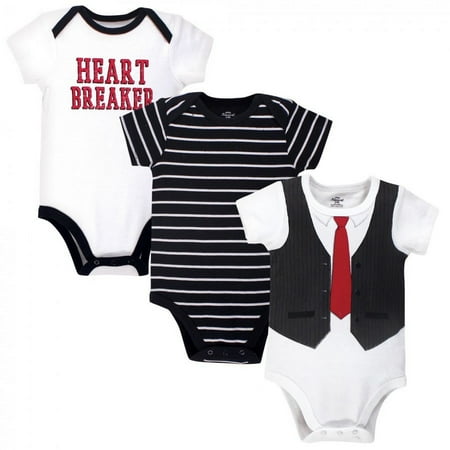 UPC: 0660168727555 | Little Treasure Baby Boy Cotton Bodysuits 3pk  Heart Breaker Black  3-6 Months